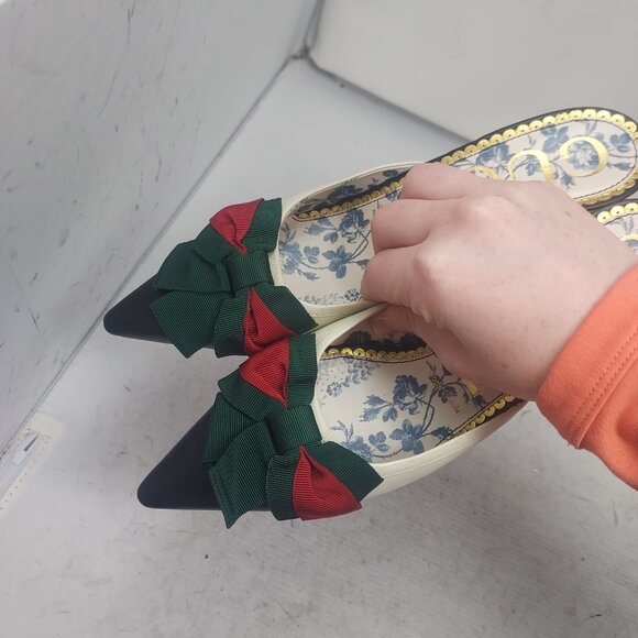 Gucci Sackville White Web Bow Heel Mule Shoe - Picture 13 of 13